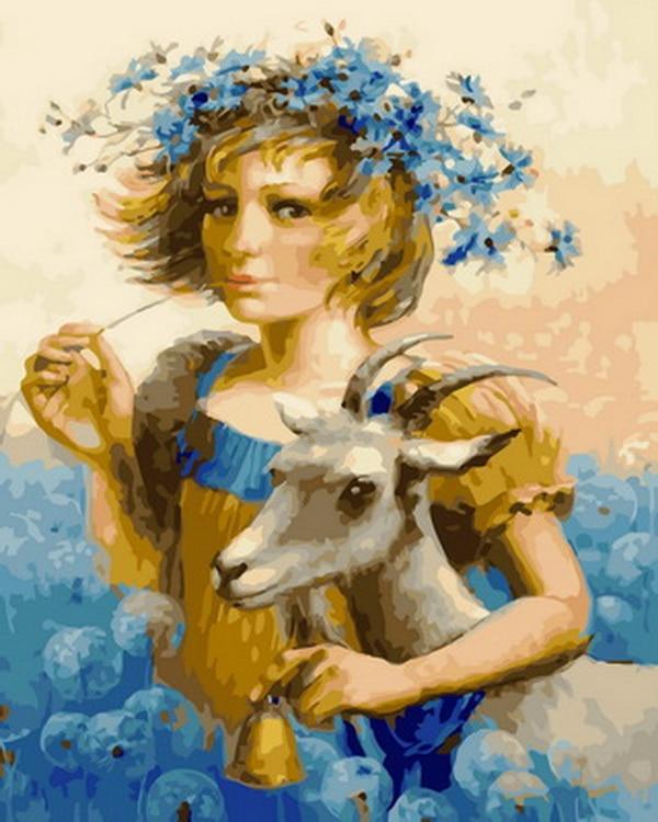 Girl With Goats paint by numbers