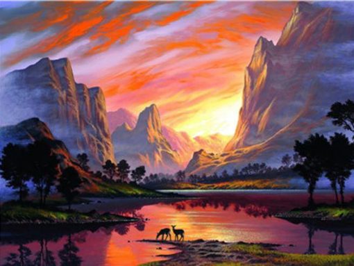 Mountain Red Sunset paint by numbers