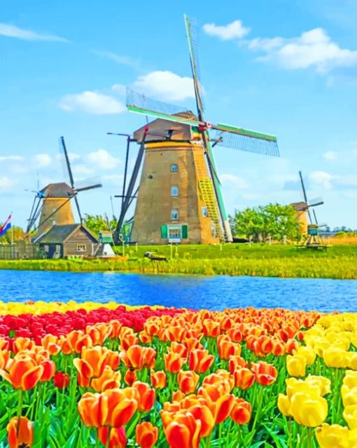 Kinderdijk Netherlands Windmills paint by numbers