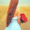 Long Hair Girl Holding Roses paint by numbers