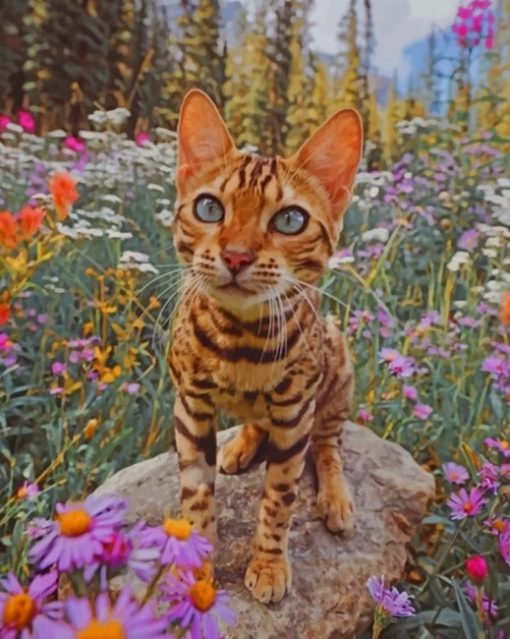 Bengal Cat And Flowers Paint by numbers