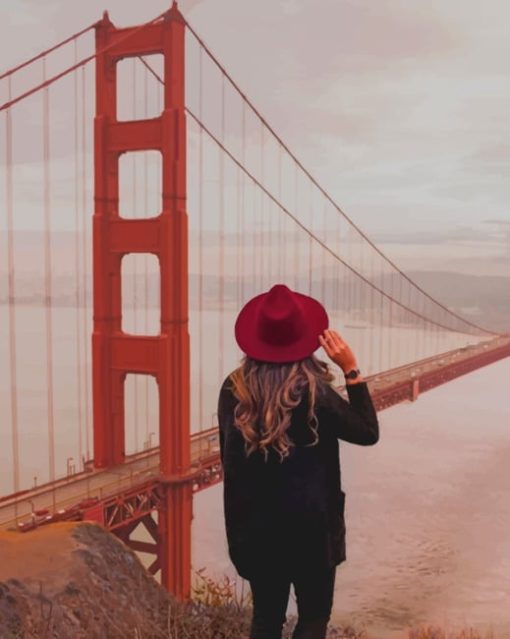 Girl Watching Golden Gate Bridge paint by numbers