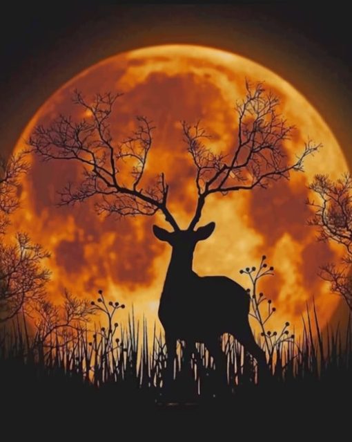 Night Moon Deer Silhouette paint by numbers