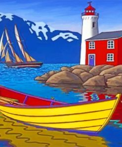 Lighthouse And Boat Paint by numbers
