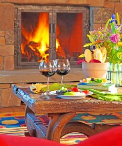 Romantic Fireplace Dinner paint by numbers