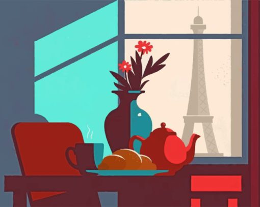 Aesthetic Parisian Breakfast paint by numbers