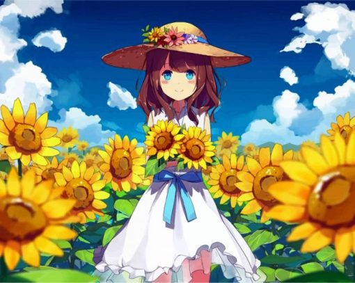 Anime Girl And Sunflowers paint by numbers