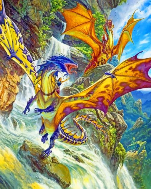 Dragons By Waterfall Paint by numbers