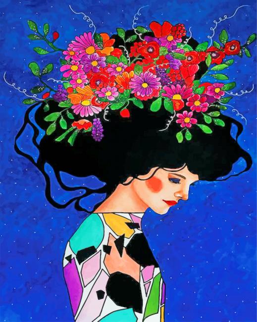 Floral Head Girl Paint by numbers