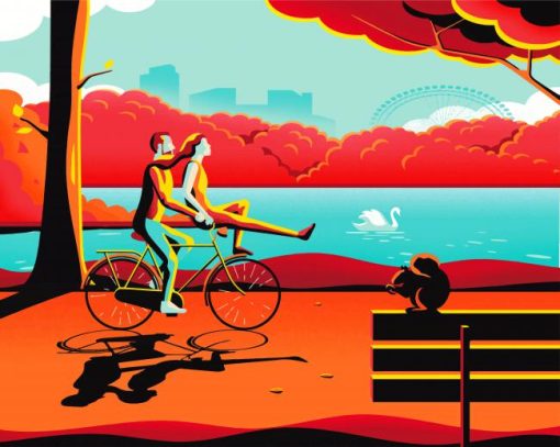 Illustration Couple On Bike Paint by numbers