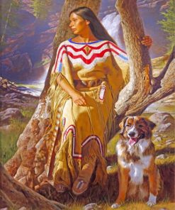 Native Woman And Dog Paint by numbers