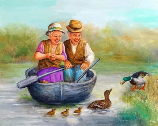 Old Couple On Boat Paint by numbers