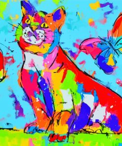 Colorful Cat And Butterflies Paint by numbers