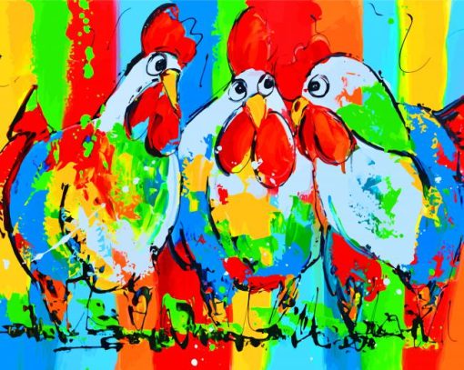 Colorful-Roosters Paint by numbers
