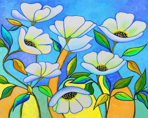 White Anemone Flowers Paint by numbers