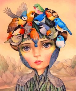 Girl And Birds Art Paint by numbers