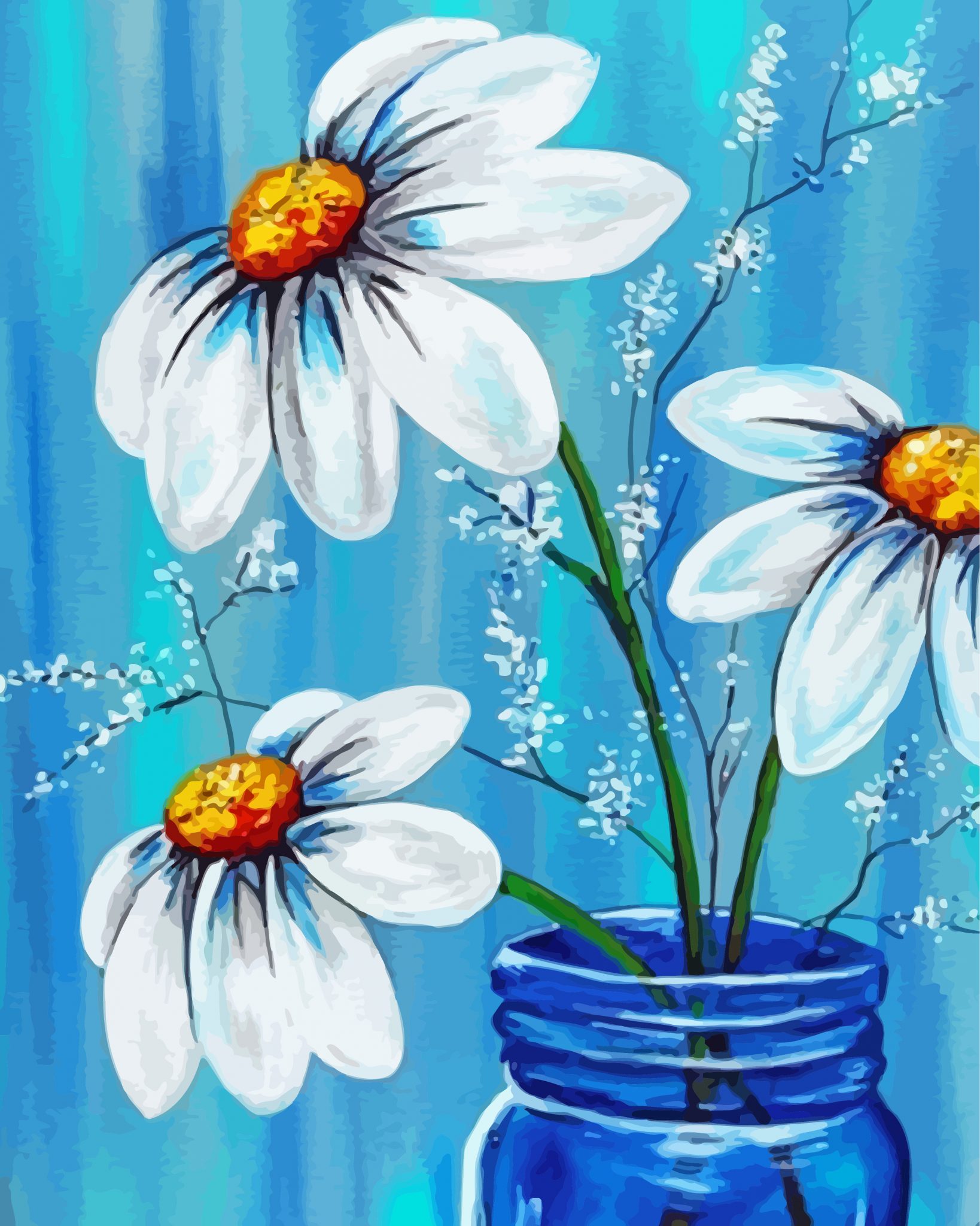 Blue Flowers Paint by Numbers - Goodnessfind