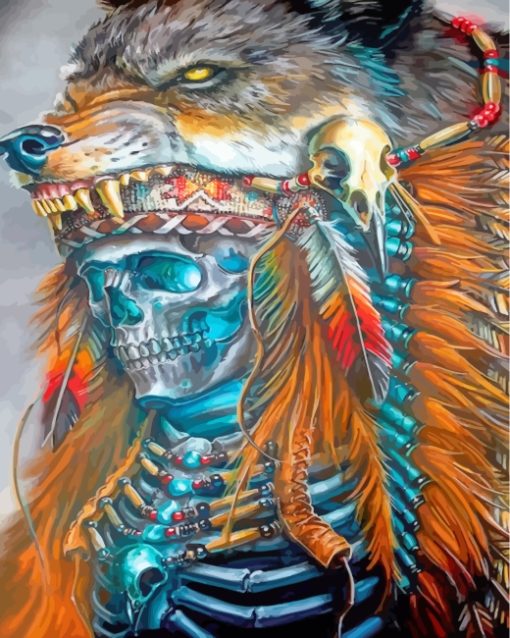 Native American Wolf Skull Paint by numbers