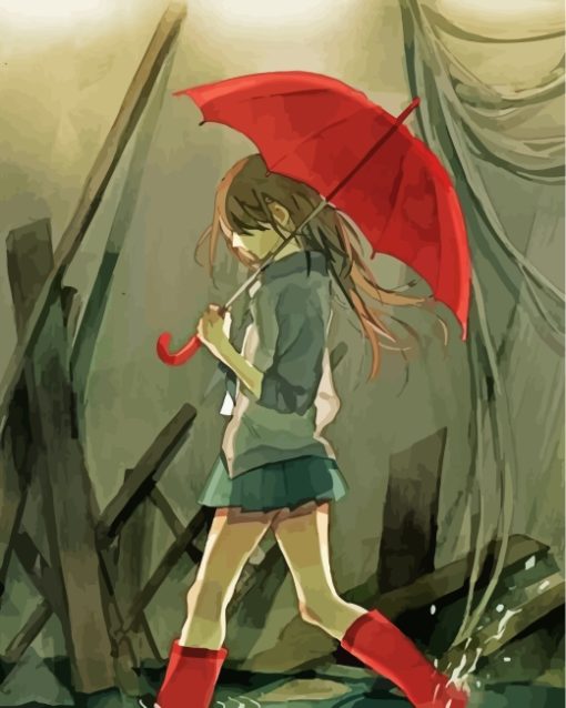 Anime Girl Holding Umbrella Paint by numbers
