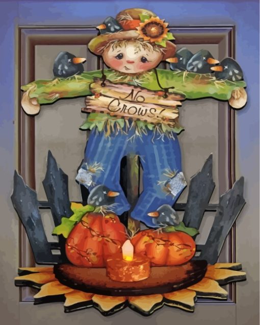 Halloween Scarecrow And Crows Paint by numbers