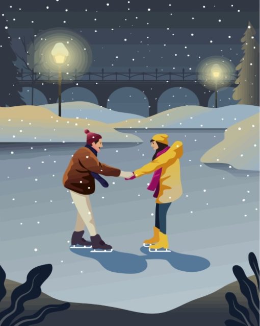 Illustration Couple Ice Skating Paint by numbers