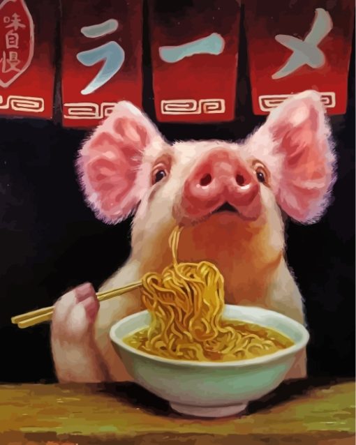Pig Eating Noodles Paint by numbers