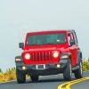 Red Jeep On Road Paint by numbers