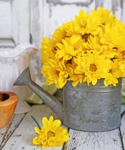 Yellow Flowers In Watering Pail Paint by numbers