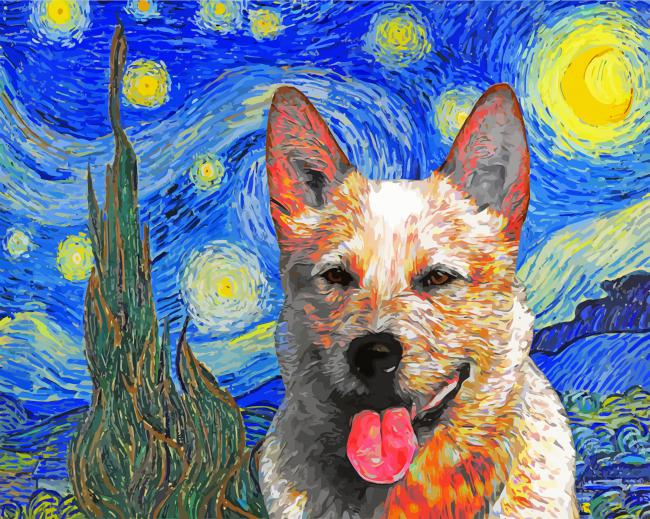 cattle-dog-Red-Heeler-starry-night-paint-by-number