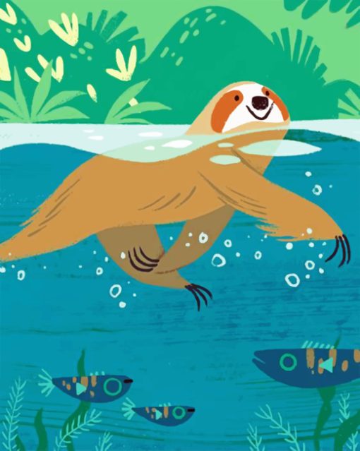 swimming-sloth-paint-by-number
