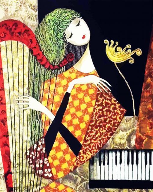 Abstract Harp Player paint by numbers