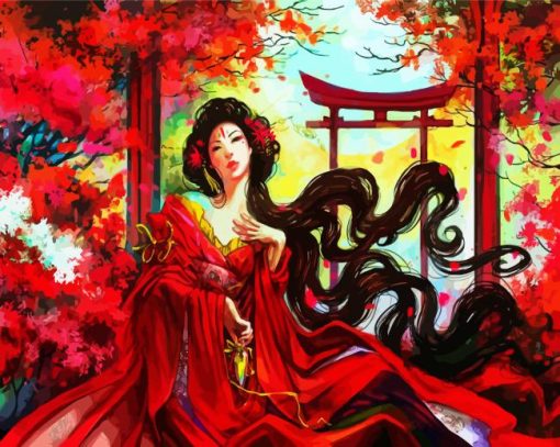 Anime Chinese Girl In Kimono Paint By Number