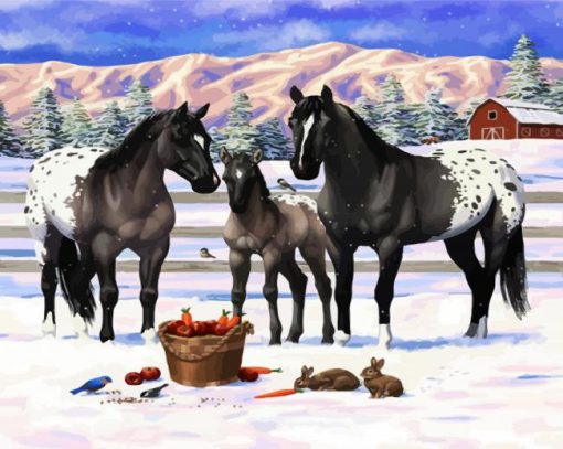 Appaloosa Horses in Snow paint by numbers