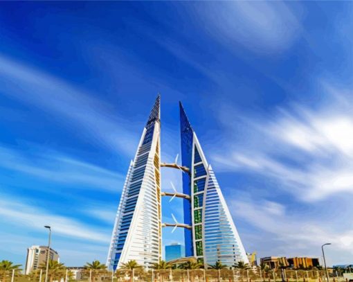 Bahrain Trade Centre Skyline Paint By Number