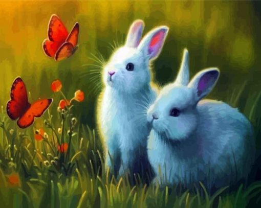Bunnies and Butterfly paint by numbers