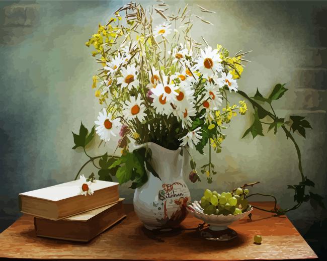 Chamomile Vase Still Life paint by numbers