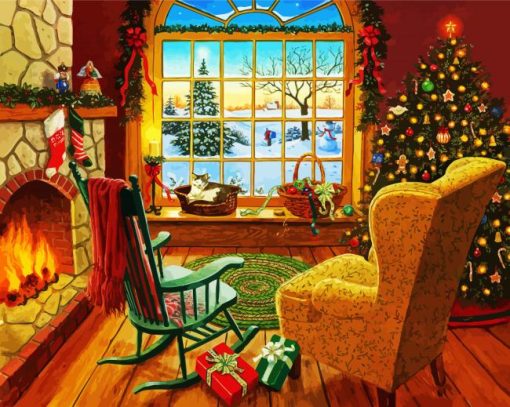 Christmas Celebration Fireplace paint by numbers