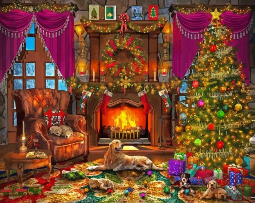 Christmas Night Fireplace Paint By Number