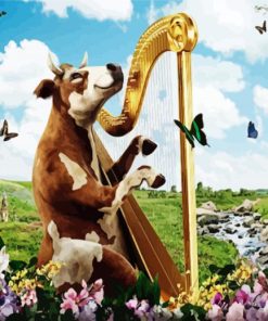 Cow Playing Harp paint by numbers