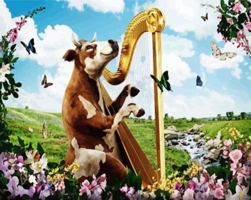 Cow Playing Harp paint by numbers