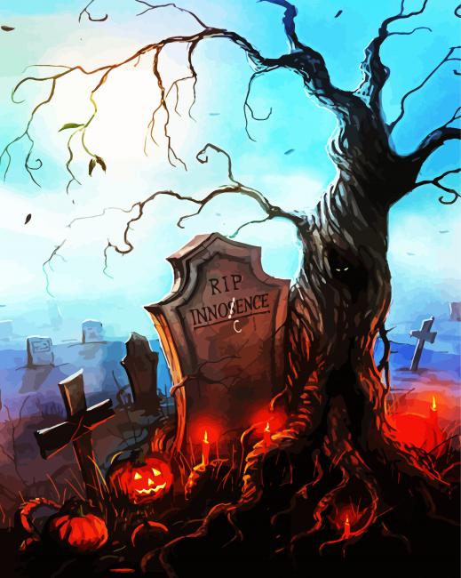 Creepy Halloween Graveyard Paint By Number