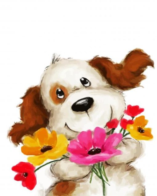 Dog Holding A Flower Paint By Number