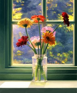 Flowers On Window Paint By Number