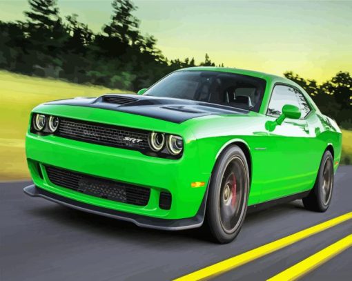 Green Dodge Challenger Hellcat Car paint by numbers