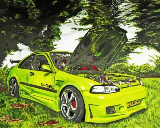 Green Honda Civic Car Art paint by numbers