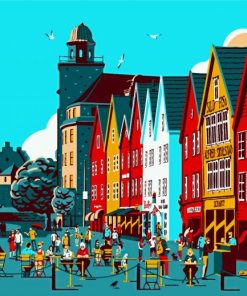 Illustration Bergen Norway paint by numbers