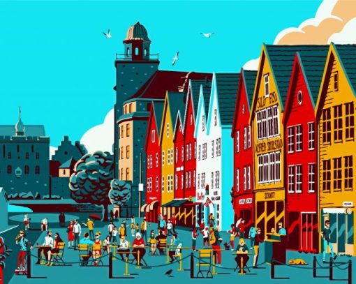 Illustration Bergen Norway paint by numbers