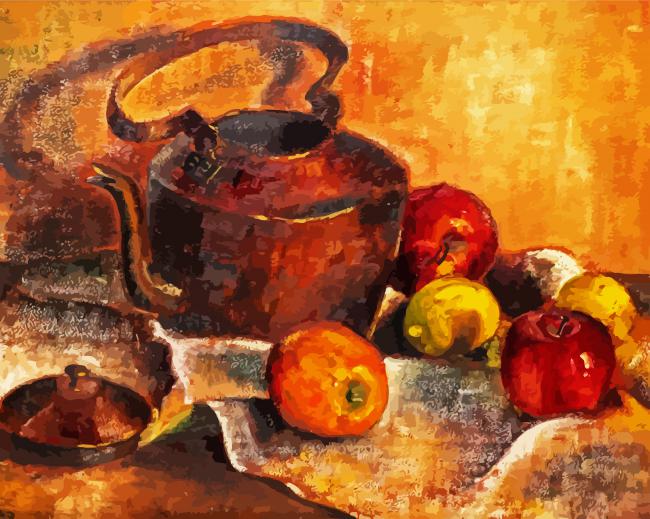 Kettle And Apples Still Life Paint By Number