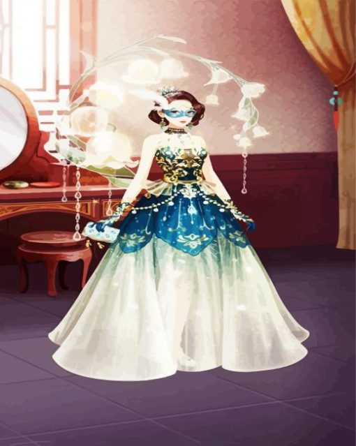 Masked Girl Wearing Ball Gown Dress paint by numbers