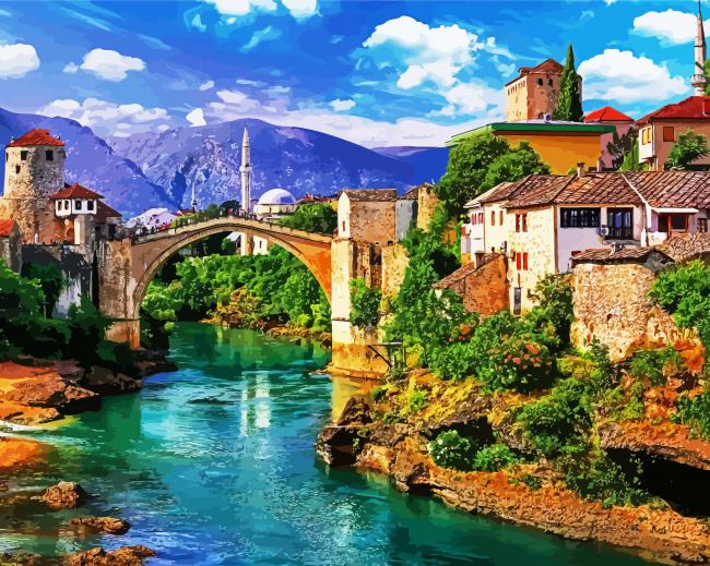 Mostar Bosnia and Herzegovina paint by numbers